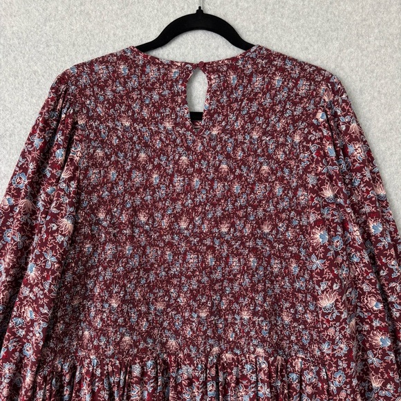 Old Navy Women Dress 2X Burgundy Floral Smocked Cottagecore Country Boho Prairie - Picture 8 of 15